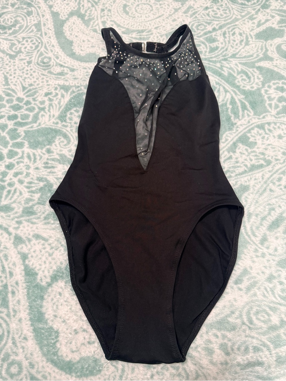 Anne Klein Black One-Piece with Mesh & Rhinestone Accents size 8
